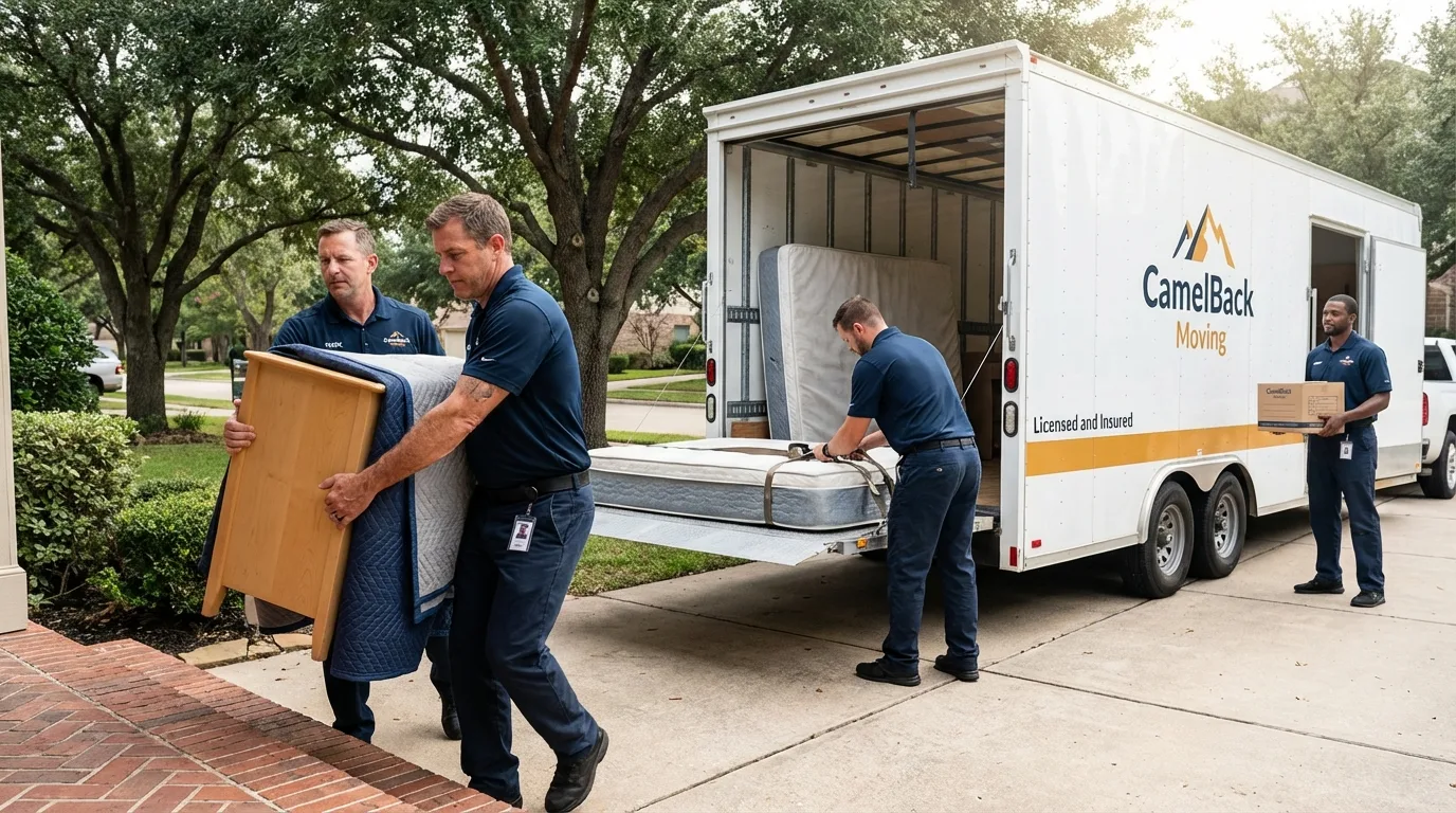 Crew loading residential truck for cross-state move from Waukon, IA