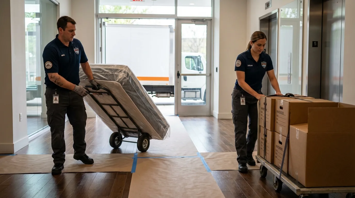 Professional apartment movers loading elevator in Waukon, IA