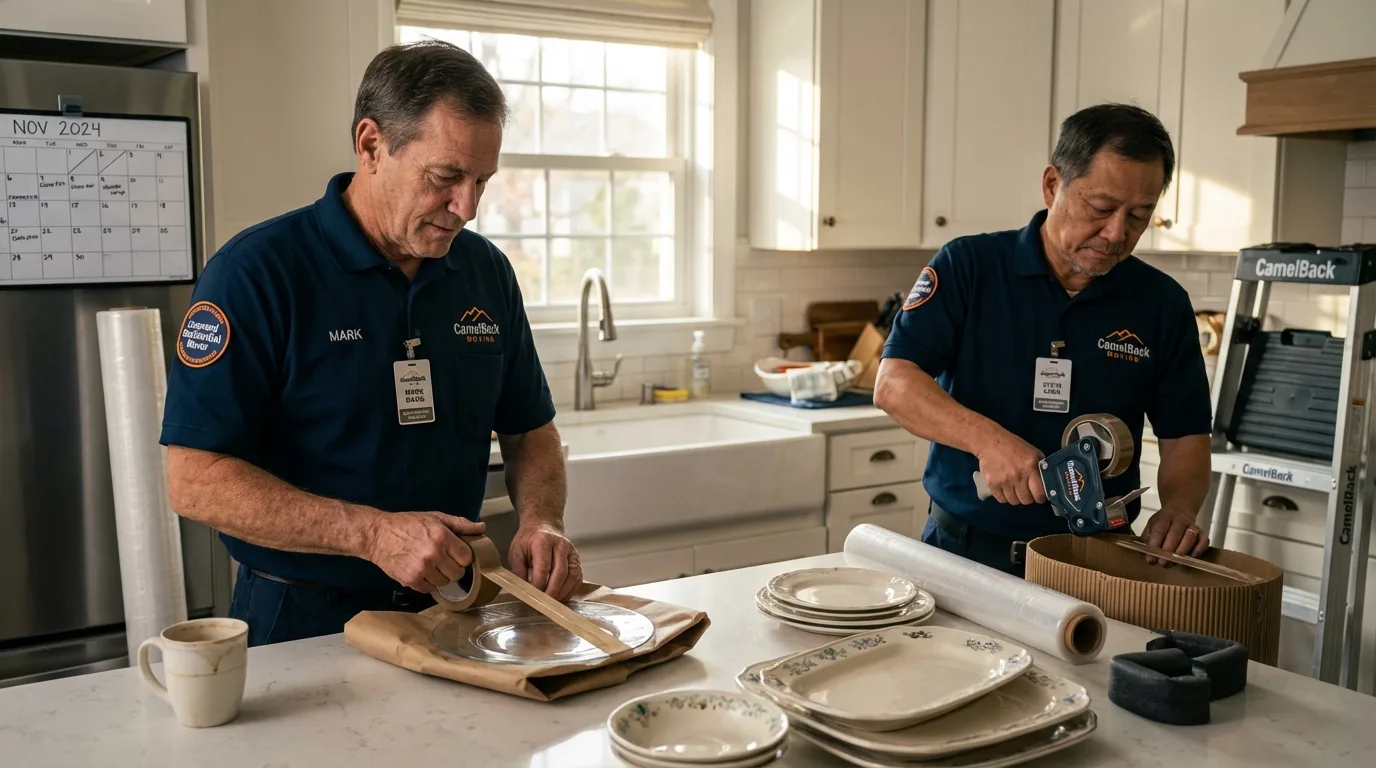 Professional crew packing kitchen dishware in Waukon, IA